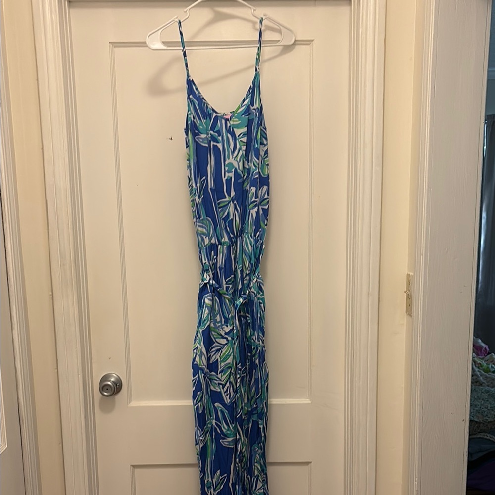 Lilly Pulitzer Blue and Green Patterned satin jumpsuit